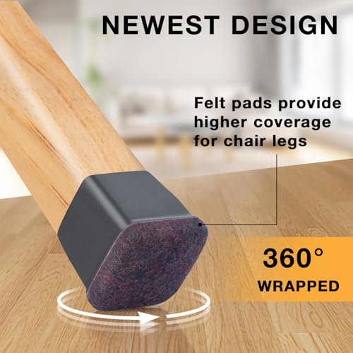 16-Pcs Square Silicone Chair Leg Floor Protectors, Thick & Durable | Protect Hardwood Floors from Scratches & Noise, Fit Dining Table & Bar Stool Legs (Fits 3/5" to 7/10") - size: S - 16 Pcs - Black