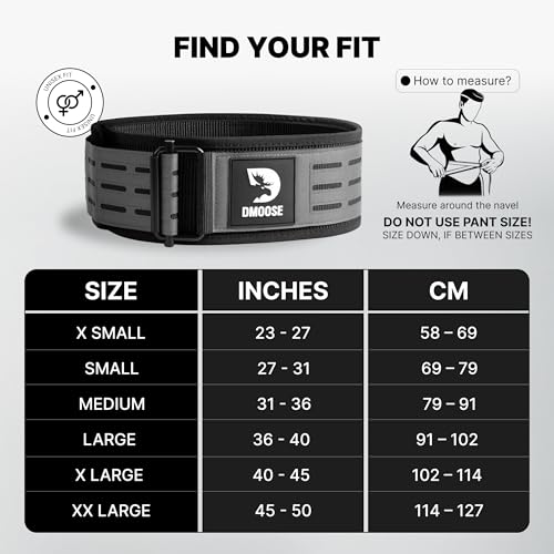 DMoose Fitness Auto Locking Weight Lifting Belt for Men & Women - 4" Nylon Squat & Deadlift Belt with Quick-Release Buckle - Gym Workout Belts for Lumbar Back Support for Weightlifting & Powerlifting - color: Charcoal Gray, size: Small