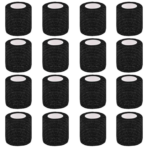 16 Pack Self Adhesive Bandage Wrap 2 Inches | 2" X 5 Yards Black Elastic Cohesive Bandage Wrap for Sports, Wrist, Ankle and Vet Wrap, Grip Tape