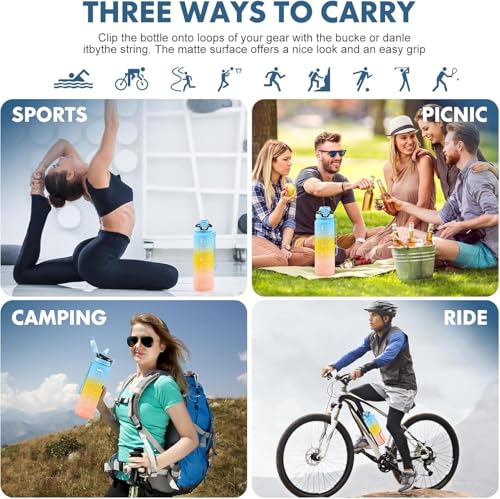 Water Bottle with Straw 1L,Boys Water Bottles with Straw 1 Litre,Waterbottle Leak-Proof Sports Water Bottle,Plastic Drinks Bottles Toxin Free，Bpa-Free (Blue Yellow) - color: 04-Blue Yellow