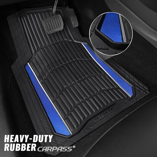 CAR PASS Heavy Duty Rubber Car Floor Mats, Deep Waterproof Car Floor Mats All Weather, Aluminum Film Floor Mats for Cars Non-Slip Universal Trim to Fit for SUVs Trucks Sedans Vans, Black Blue Metallic - color: Black Blue