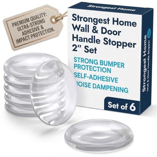 STRONGEST HOME Door Stoppers (Medium) 2" - Door Stop for Wall with Strong Back Adhesive - Quiet and Shock Absorbent Silicone Wall Protectors from Door Knobs - Protects Every Surface - (Clear | 6 PCS) - color: Clear, size: Medium