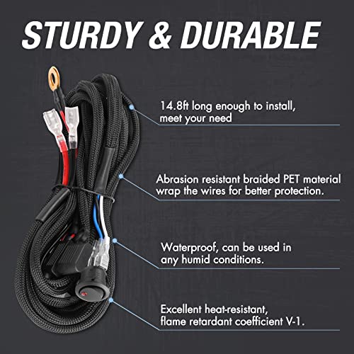 Wiring Harness 1 Lead, ACEC SHOP Light Bar Wiring Harness 12V 40A Rocker Switch Relay Fuse Nylon Wiring Harness Kit for Light Bars Work Lights Fog Lights Rock Lights for Truck UTV ATV Car Boat - style: 1 Lead