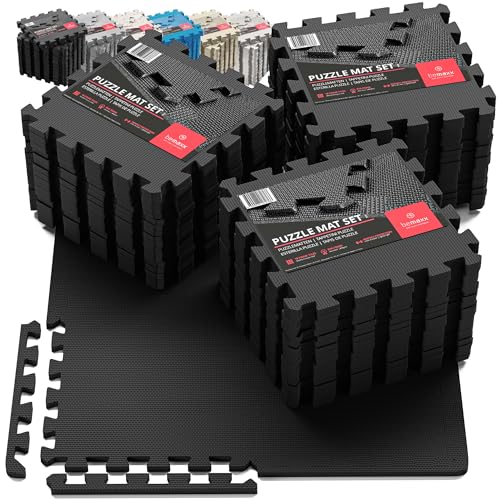 bemaxx Gym Mats Set - 54 pcs EVA Interlocking Foam Floor Tiles (12.6"x12.6"x0.4") 54sqft Protective Gym Flooring Sports Home Workout Exercise Mats Puzzle Garage Fitness Play-Room Pool Treadmill Bike - color: Anthracite, size: 54 Tiles | 54 sq ft