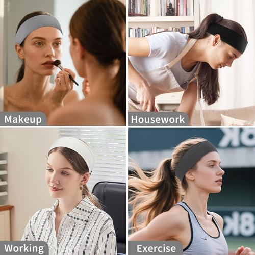 Panleding 12 Pack Sports Headbands for Women, Non-Slip Elastic Soft Hair Bands, Fashion Hair Warp for Workout, Yoga, Running, Fitness (4 Neutral colors) - color: 4 Neutral colors