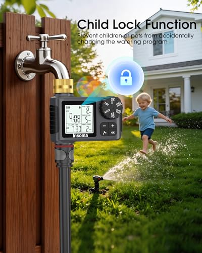 Water Timer for Garden Hose with 100% Metal Pipe, Programmable Sprinkler Controller for Garden Faucet with Auto/Manual/Rain Delay Mode, Irrigation Timers for Lawn, Yard, Outdoor Plants - size: 1 Zone-Metal Pipe