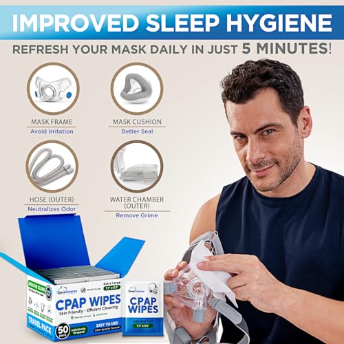 Dura Cleanse Extra Large, Extra Moist Cleaning Wipes for Full Face, Nasal Masks - 50 CPAP Travel Wipes - Unscented Cleaner for Sleep Machine, Supplies and Accessories - size: 50 Count (Travel Pack)