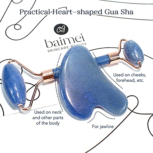 BAIMEI IcyMe Jade Face Roller & Gua Sha, Facial Beauty Roller Skin Care Tools, Self Care Gift for Men Women, Massager for Face, Eyes, Neck, Relieve Fine Lines and Wrinkles - Blue - color: Blue