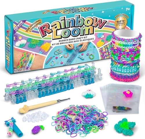 Rainbow Loom Original Rubber Band Bracelet Making Kit with Metal Hook | Complete 628-piece craft set includes 600 latex-free bands, C-clips, and loom board for Ages 7+, 2014 Toy of the Year