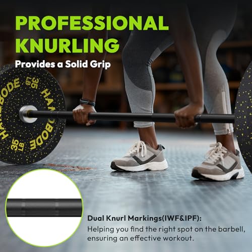 HANDBODE 7 FT Olympic Barbell 45 LB, 2-Inch Standard Weight Bar, 1000 LB | Needle Bearings, Knurled Grip, Hard Chrome Coating, Powerlifting, Bench Press, Deadlift, Squat, Hip Thrusts And Cleans - color: Black-Silver