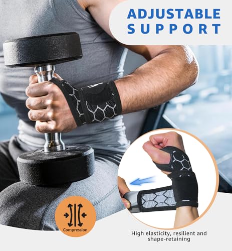 HiRui Upgraded 3D Knit Breathable Wrist Brace Wrist Wrap, Extended Length Adjustable Compression Strap, Elastic Support for Wrist Pain Relief, Carpal Tunnel, Sports, Gym & Daily Use (2, Black) - color: Black