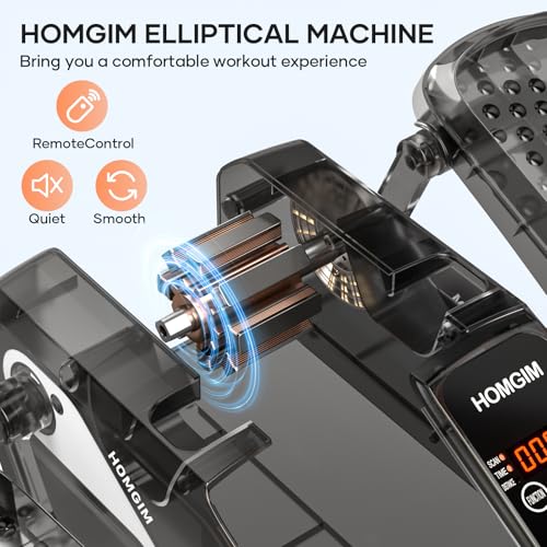 HOMGIM Under Desk Elliptical Machine - Quiet Motorized Leg Exerciser with Smart Remote, 12-Speed Manual Programs Auto/3 Auto Programs LCD Display & Bidirectional Motion for Home/Office