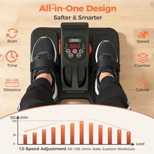 ESL Under Desk Elliptical, Electric Elliptical Leg Exerciser for Seniors | 12 Speed Adjustable, Quiet Elliptical Exercise Machine with Remote, Seated Pedal Exerciser with Strap, Portable - color: Black Blue
