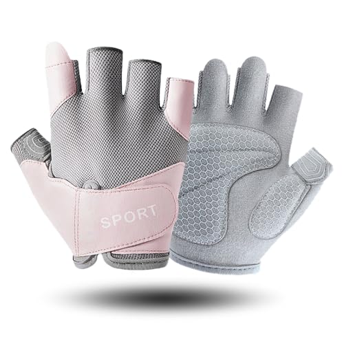 FGSS Workout Gloves for Men Women Exercise Gloves for Weight Lifting Fitness Cycling Gym Training with Grip Cushion Pads - color: Pink-M