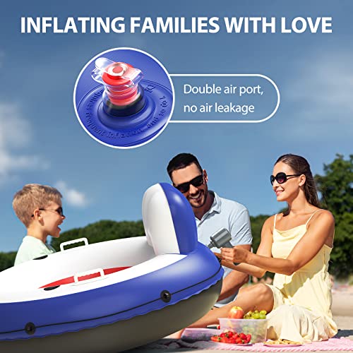 QPAU Inflatable River Tube, 0.4 mm Thickened Puncture-Resistant Heavy Duty River Float, River Raft with Ergonomic Backrest, Mesh Bottom & 2 Cup Holders for Adults and Friends Lake Float - color: D-Orange&Blue
