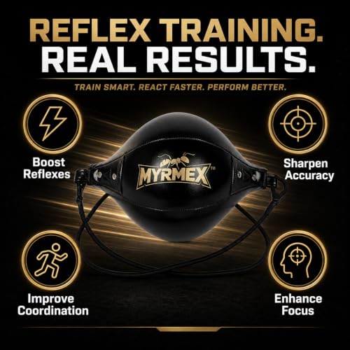 MYRMEX Double End Bag for Boxing Training, with Elastic Cords, Durable Double End Punching Bag, for Speed, Accuracy, Reflex & MMA Training