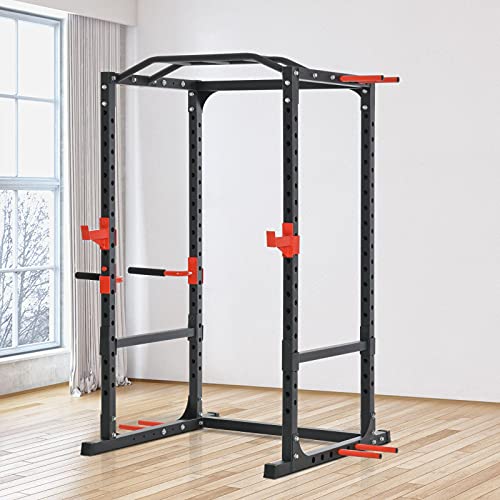 Soozier Adjustable Power Tower Pull Up Tower Dip Station Black | Pull Up Bar, Squat Rack, Power Cage, Home Workout Equipment, Upper Body Strength Training Equipment