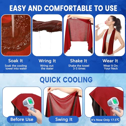 Hosuly 100 Pack Cooling Towels, 40"x12" Cooling Towels for Neck and Face Breathable Soft Chilly Sweat Rag Microfiber Sport Rags for Gym Yoga Golf Running - color: Red