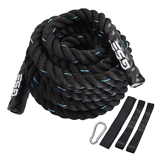 GSE Games & Sports Expert Gym Battle Rope, Heavy-Duty Workout Ropes for Indoor & Outdoor Workout, Exercise Rope for Strength Training - 30,40,50 Feet Lengths Available - color: Black&Blue, size: 40ft x 1.5"