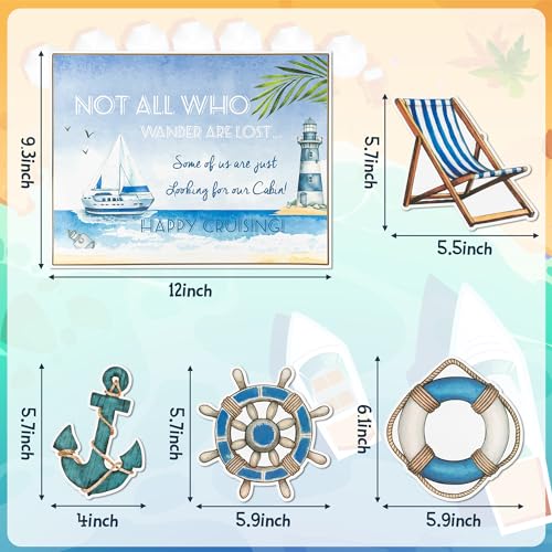 JAPBOR 5PCS Cruise Door Magnet, Sea Navigation Refrigerator Car Ship Magnetic Decal, Happy Cruising Magnets Door Decoration, Wheel Recliner Anchor Lifebuoy Fridge Stickers for Carnival Party