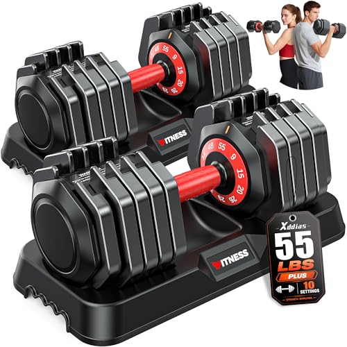XDDIAS Adjustable Dumbbell Set for Home Gym Workout | 25 to 90 lbs, non-slip knurled grip, compact storage, one-hand adjustable - size: 55LB Pair