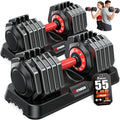 XDDIAS Adjustable Dumbbell Set for Home Gym Workout | 25 to 90 lbs, non-slip knurled grip, compact storage, one-hand adjustable - size: 55LB Pair
