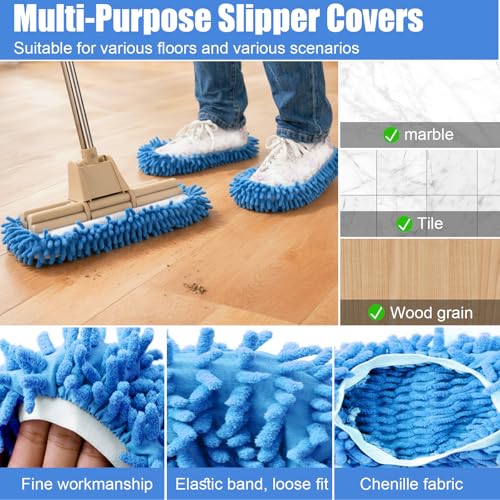 1 Pair Floor Cleaning Mop Slippers Set, Slip On Mopping Accessories for Indoor Household Floor Care and Daily Cleaning Tasks(Blue) - color: Blue