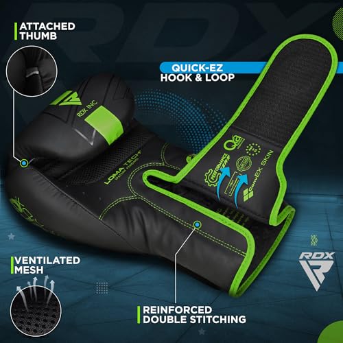 RDX Kids Boxing Gloves Sparring and Muay Thai Maya Hide Leather, Kara Patent Pending Junior Training Mitt for Kickboxing, Punching Bag, Focus Pads, MMA, Thai Pad, Double End Ball Punching Gloves - color: GREEN, size: 6OZ