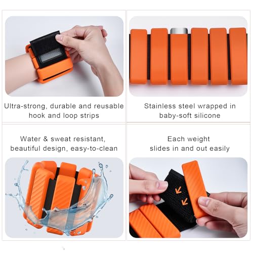 Wrist & Ankle Weights for Women, Wearable Strong Arm & Leg Weights Set of 2(1Lbs Each), Adjustable Ankle Weights for Walking, Yoga, Dance, Barre,Gym,Exercise,Pilates,Walking Running - color: Orange