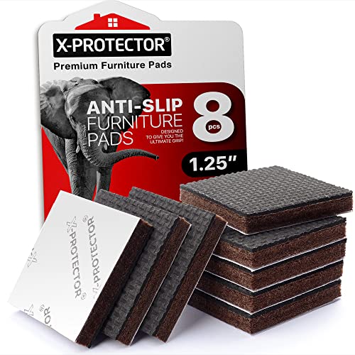 Non Slip Furniture Pads 8pcs 1 1/4" X-Protector Premium Furniture Grippers! | Self-Adhesive Rubber Feet Furniture Feet - Ideal Non Skid Furniture Pad Floor Protectors - Keep Furniture in Place! - size: 8 Square 1.25"