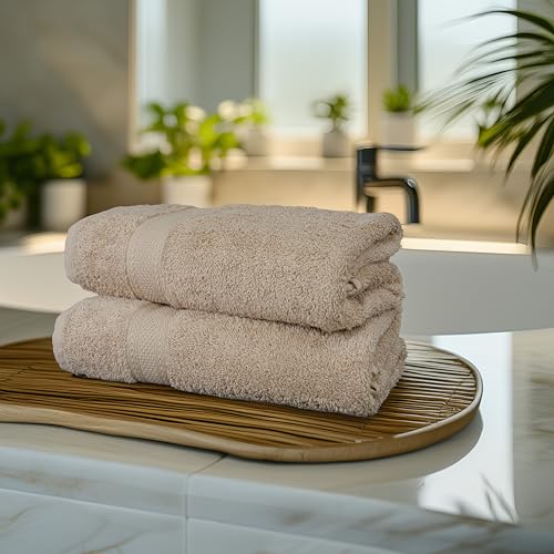 Commercial Bulk Pack of 12 Bath Towels – 100% Cotton Terry 24" x 48" – Ideal for Hotels, Salons, Gyms, Spas & Institutional Use – Beige - color: Beige, size: 24"x48" - PK 12