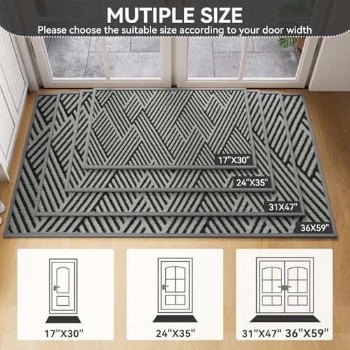 Door Mat Indoor Outside Entrance 31"x47", Low-Profile Non Slip Outdoor Inside Doormat Entryway Mat, Dirt Resistant Absorbent Front Porch Welcome Entry Mats, Washable Easy Clean, Grey - color: Grey, size: 31"x47"