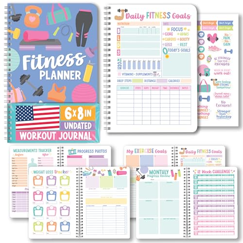 Hadley Designs Fitness Journal for Women - Workout Journal for Women, Fitness Planner for Woman, Workout Log Book, Undated Gym Journals & Exercise Journals, Gym and Health Notebook, Birthday Gifts - color: Indigo Pastel