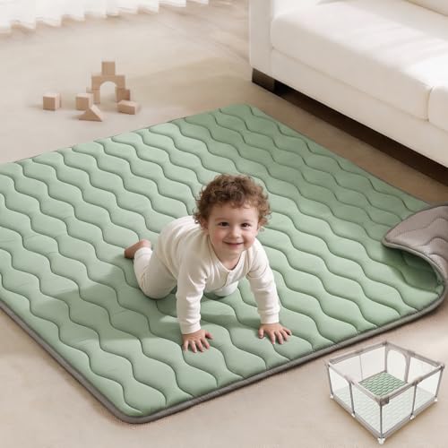 Blissful Diary Baby Play Mats for Floor, 50x50 Playpen Mat, Thick Cushioning Padding Foam Playmat for Baby and Toddlers Infants, Non-Slip & Machine Washable, Sage Green - color: Sage Green, size: 50" X 50"