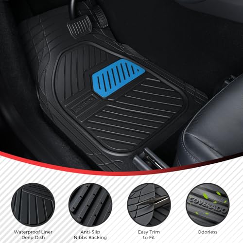 Coverado Automotive Floor Mats, Heavy Duty Rubber Car Floor Mats, Deep Dish All-Weather Floor Mats for Cars, Anti-Slip Trim to Fit Waterproof Car Floor Mat Universal Fit for Most Cars, Black&Blue - color: Black&Blue