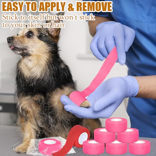 6 Pack 1 Inches Self Adhesive Bandage Wrap Breathable Cohesive Bandage Elastic Tape for Pets, Athletic, Sports, Wrist, Knee, Ankle(5 Yards Per Roll, Pink) - color: Pink, size: 1 Inch