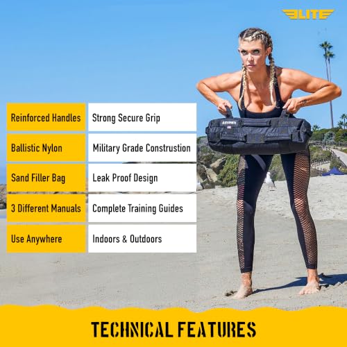 Elite Sports Workout Sandbag for Versatile, Intensive Core Muscles Fitness, Strength Training with Strategic Handle Placement (Unfilled) - color: Black, size: 5 TO 25, 25 TO 50, 50 TO 75 lbs (3 count)
