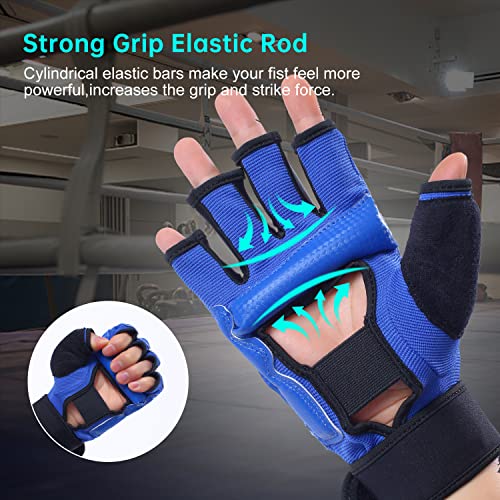 Kickboxing Sparring Gloves TKD Gloves for Men Women Half Finger Boxing Gloves Fighting Gloves Boxing Gloves for Punching Bag Training Gloves for Men Women Black - color: Blue, size: Large