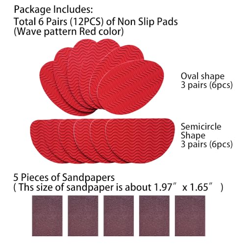 UNIKSTEP 6 Pairs (12 Pieces) Shoe Sole Non Slip Pads, Anti Skid Self Adhesive Rubber Grips, Shoe Bottom Front Sole and Heel Noise Reduction Protector Cushions (Red with Wave Pattern) - color: Red With Wave Pattern