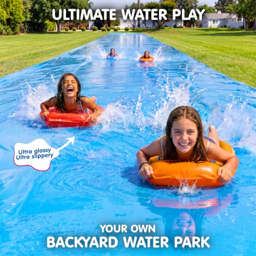 JAMBO 40FT x 7FT XL MEGA Water Slide, 2 Bodyboard Updated Model– Extra Long Extra Wide Slip Splash Slide for Kids, Heavy Duty Backyard Lawn Waterslide, Outdoor Water Toy, Splash Mat Splash Pad - color: 40ft Mega Slide- Blue