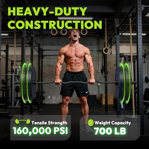HANDBODE Olympic EZ Curl Bar 4 ft / 6.2 ft Barbell 2 Inch, 500lb / 700lb Capacity, Chrome Curling Bar for Weight Lifting, Biceps, Hip Thrusts, Squat, Home Gym Workouts - color: 6.2ft Curl Bar with 100 lb Plates