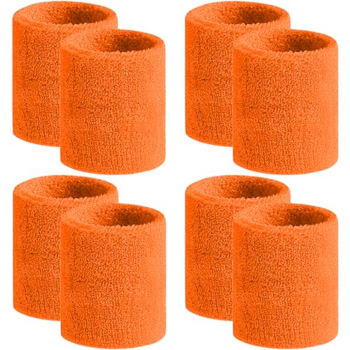 BEACE Sweatbands Sports Wristband for Men & Women -8pcs Moisture Wicking Athletic Cotton Terry Cloth Sweatband for Tennis, Basketball, Running, Gym, Working Out - color: 2Orange2Orange2Orange2Orange