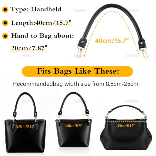 AUEAR, Leather Replacement Handles Purses Straps Black Handbag Strap with Gold Lobster Buckles for Small Handmade Straw Bag (15.7 Inches, Style A, 2 Pack) - color: Black