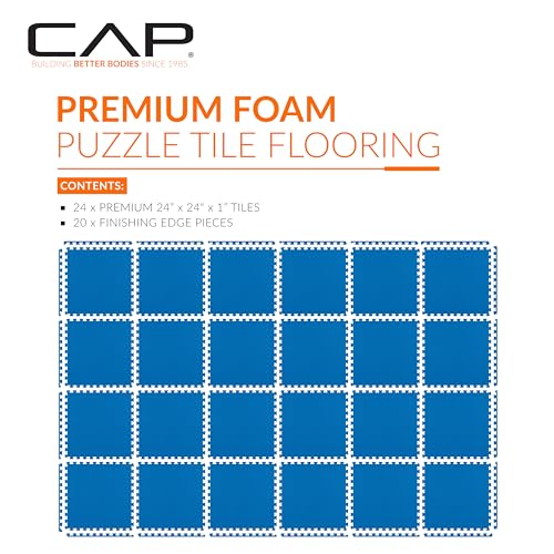 CAP Puzzle Exercise Mats | 1” Thick EVA Interlocking Foam Tiles for Home Gym Flooring | Multiple Options - color: Diamond - Blue, style: 24 Tiles (96 SQ FT)