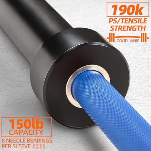 Fitvids Olympic Cerakote Barbell for Home & Commercial Gyms, 190K PSI Tensile Strength Rated for up to 1500LB Capacity - color: Blue