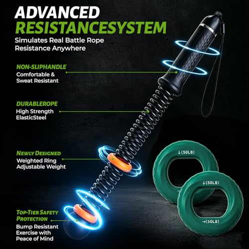 Weighted Ropeless Battle Ropes, Heavy Duty Portable Cordless Battle Rope for Home Gym with Grip Poster Strengtheners, Grip Poster & Storage Bag. Battle Rope Sticks for HIIT, Strength & Quiet Cardio