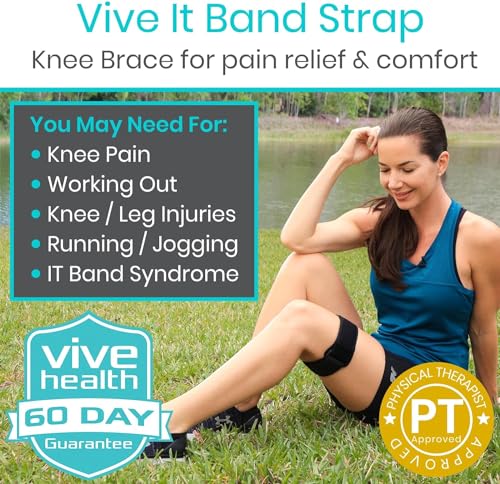 Vive IT Band Strap - Iliotibial Band Compression Wrap - Outside of Knee Pain, Hip, Thigh & ITB Syndrome Support - Neoprene Brace for Running and Exercise - Athletic Stabilizer for Men, Women - style: Single