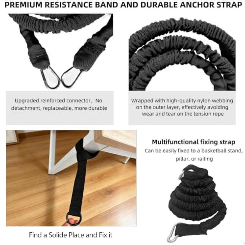 Resistance Speed Training Set, 8pcs Exercise Explosive Force Bounce Physical Equipment Double Rope Improve Agility Power Strength for Jumping Basketball Tennis Football Volleyball - color: Black-6.6ft