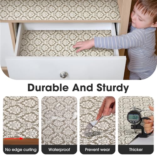 Drawer and Shelf Liner, Non-Slip Kitchen Cabinet Liners Non-Adhesive Thick Strong Grip Waterproof Washable Mats Protect Dresser Shelves Cupboard Bathroom Cabinets, Boho: Beige, 12 in X 10 FT - color: Boho: Beige, size: 11.8"W x 118"L