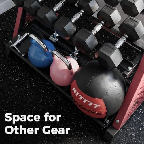 RitFit Rubber Hex Dumbbell Set with 3-Tier Dumbbell Rack,350-780LB Hand Weight Set with Anti-Slip Grip,1000LB Capacity Heavy Duty Steel Weight Storage Rack for Home Gym - color: Pink